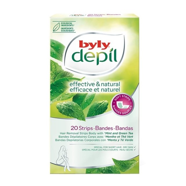 Perky Byly Depil Mint and Green Tea, Αποτριχωτικές Ταινίες Σώματος Μέντα & Πράσινο Τσάι, 20τμχ
