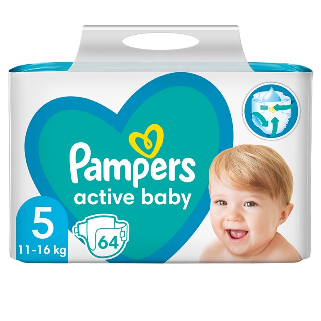 Pampers Active Baby Πάνες Μεγ. 5 (11-16kg) - 64 Πάνες GIANT PACK
