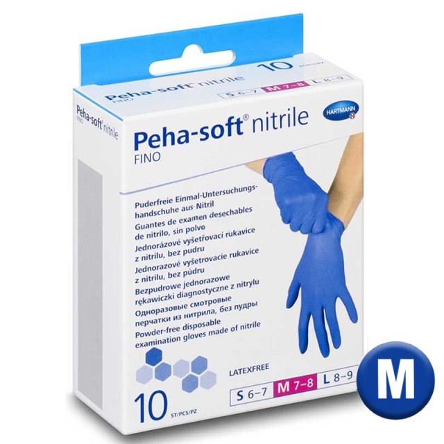 Hartmann Peha-Soft Nitrile Gloves Fino Μέγεθος Medium Γάντια Νιτριλίου Μπλε Μίας Χρήσης χωρίς Πούδρα, 10τμχ