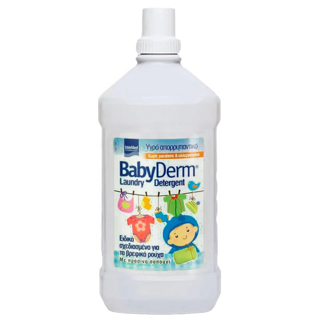 Βabyderm Laundry, Απαλό Υγρό Απορρυπαντικό με Πράσινο Σαπούνι για τα Βρεφικά & Παιδικά ρούχα, 1,4lt