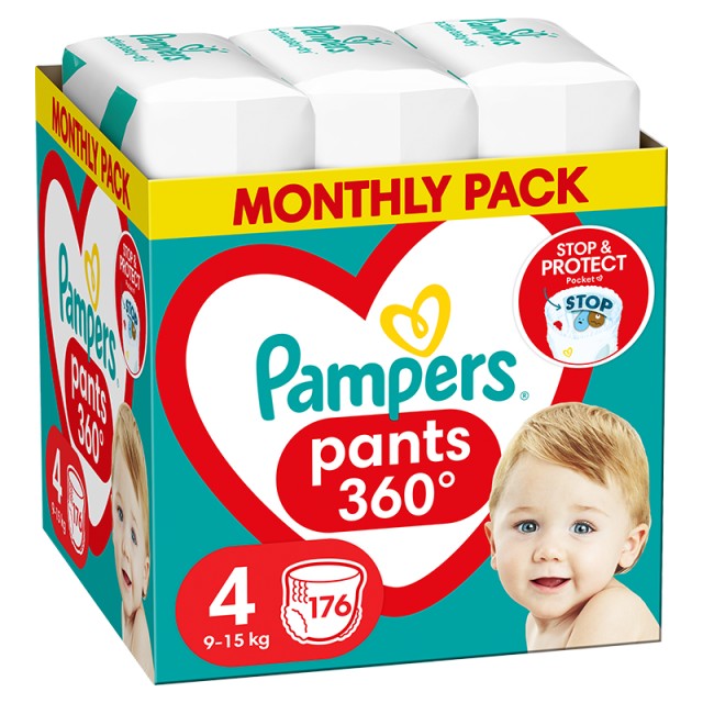 Pampers Pants, Βρεφικές Πάνες Βρακάκι Νο4 (9-15kg), 176τμχ, MONTHLY PACK