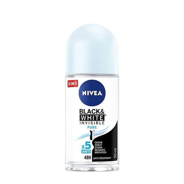 Nivea Invisible For Black & White Pure Roll-On, Γυναικείο Αποσμητικό Roll On, 50ml