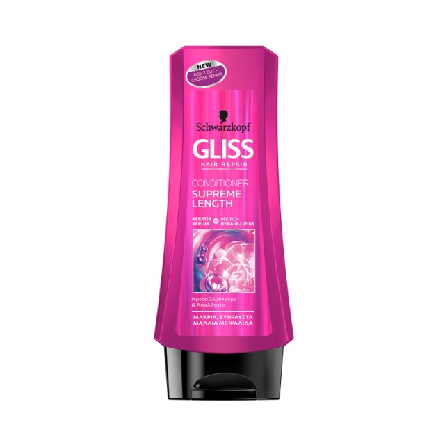 Schwarzkopf Gliss Supreme Length Conditioner, Μαλακτική Κρέμα Μαλλιών για μακριά, εύθραυστα & με ψαλίδα μαλλιά, 200ml