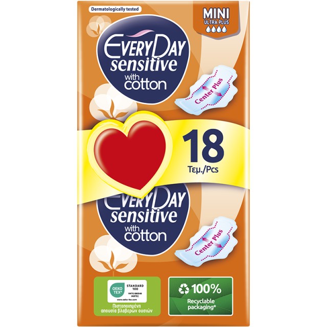 Every Day Σερβιέτες Sensitive with Cotton MINI Ultra Plus Value Pack 18 τεμ.