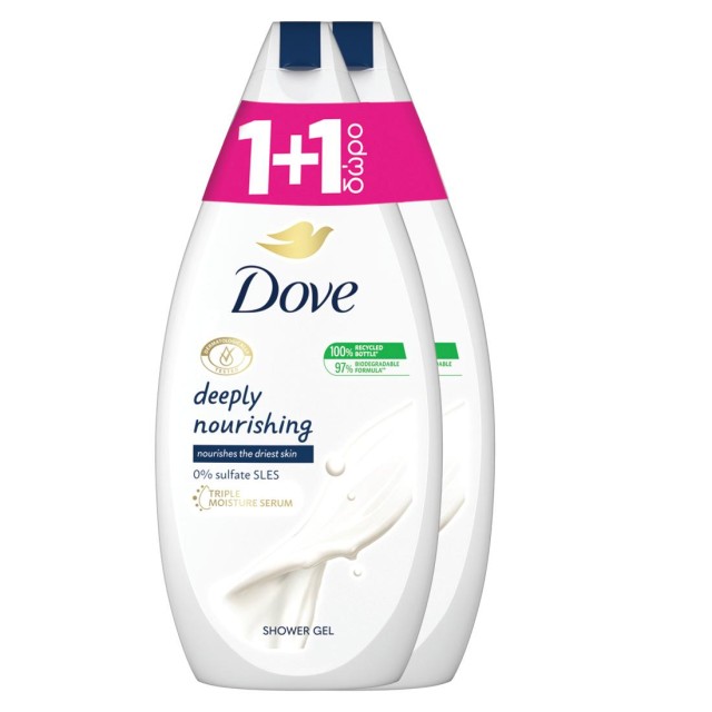 Dove Deep Nourish, Αφρόλουτρο 2x500ml 1+1 ΔΩΡΟ