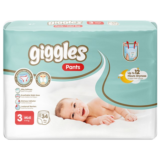 Βρεφικές Πάνες-Βρακάκι Giggles Pants No3 Midi 4-9Kg 34τμχ