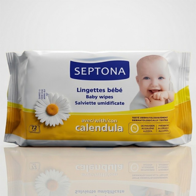 Septona Baby Wipes Calendula 0% Alcohol, Μωρομάντηλα Υποαλλεργικά με Καταπραϋντική Καλέντουλα, 72τμχ