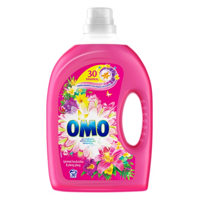 Omo Τροπικά Λουλούδια & Ylang Ylang, Υγρό Πλυντηρίου Ρούχων, 30 μεζούρες 1.95lt