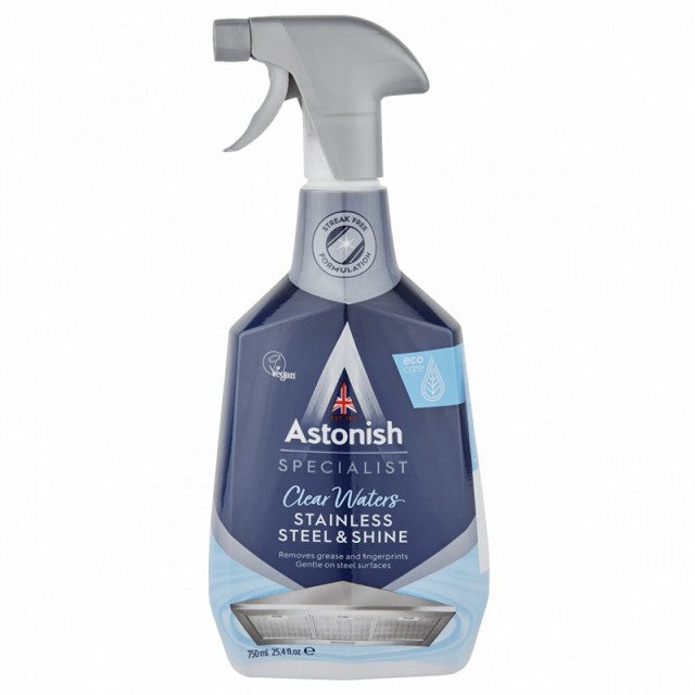 Astonish Specialist Stainless Steel & Shine Clear Waters, Σπρέι Καθαρισμού Ανοξείδωτων Επιφανειών 750ml