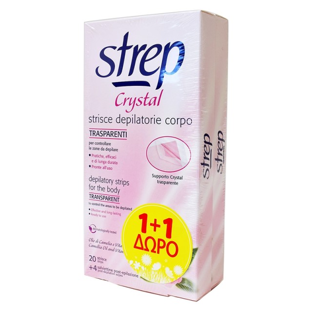 Strep Crystal Face And Delicate Areas, Αποτριχωτικές Ταινίες Προσώπου & Μπικίνι 20τμχ, (1+1 Δώρο)