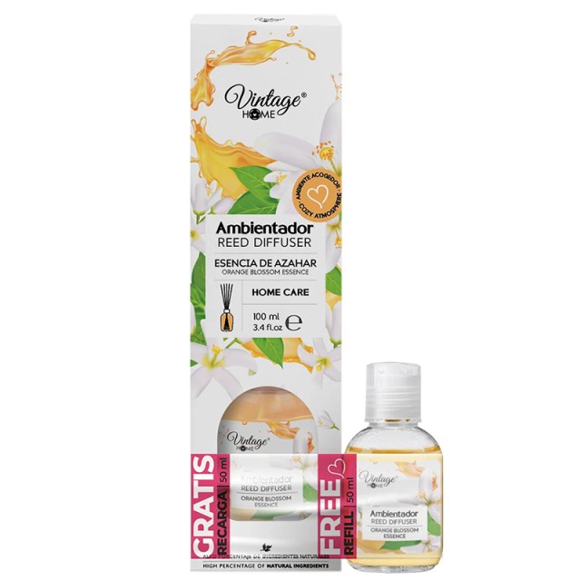 Vintage Home Orange Blossom Essence Reed Diffuser, Αρωματικός Διαχυτήρας σε Στικ 100 ml + 50 ml Ανταλλακτικό