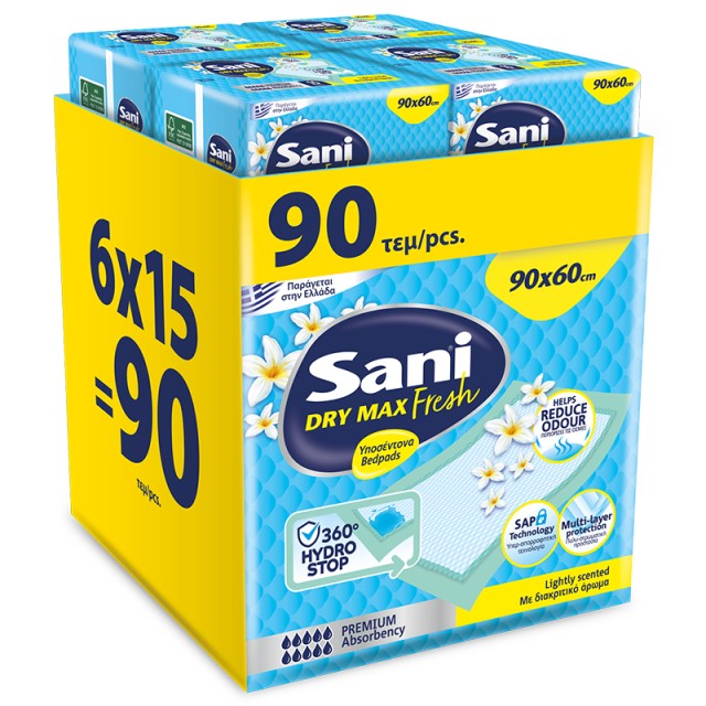 Υποσέντονα Sani PREMIUM DRYMAX Fresh με άρωμα 90x60 90τεμ.