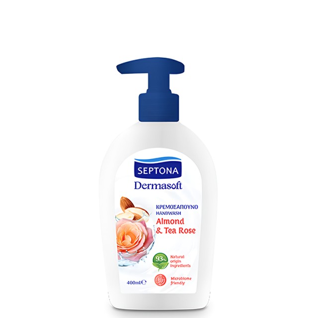 Septona Dermasoft Handwash Almond & Rose Tea, Κρεμοσάπουνο Αντλία, 400ml