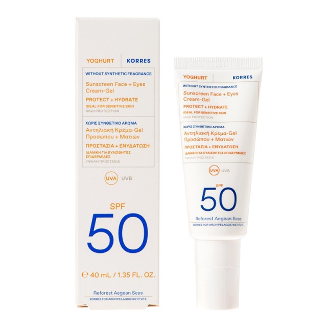 Korres Yoghurt Sunscreen Face + Eyes Cream-Gel SPF 50, Αντηλιακή Κρέμα-Gel Προσώπου & Ματιών Χωρίς Συνθετικό Άρωμα 40ml