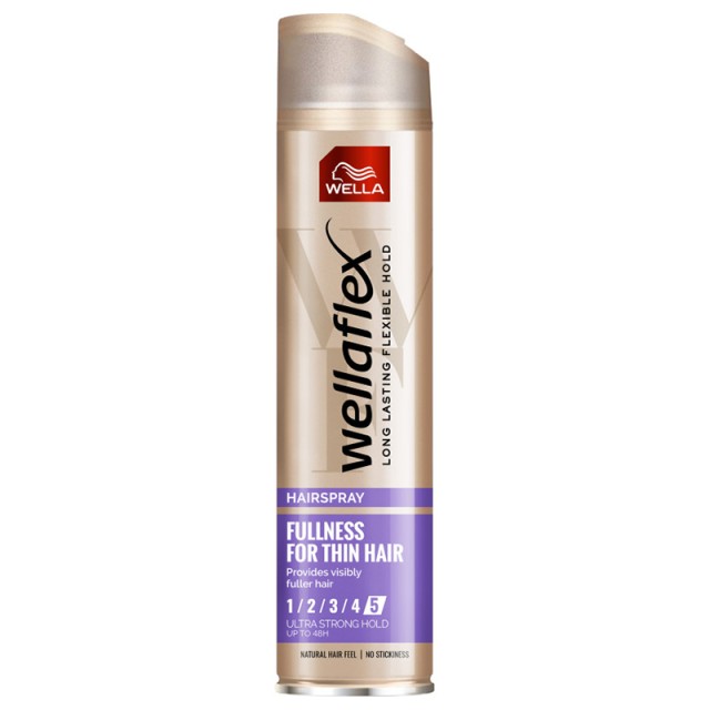 Wellaflex Fullnes for Thin Hair Ultra Strong Hold Hairspray Νο 5, Λακ για Όγκο & Δυνατό Κράτημα στα Λεπτά Μαλλιά, 250ml