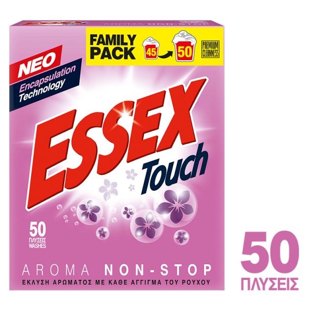 Essex Touch Aroma Non-Stop, Σκόνη Πλυντηρίου Ρούχων, 50 μεζούρες - 2.4kg