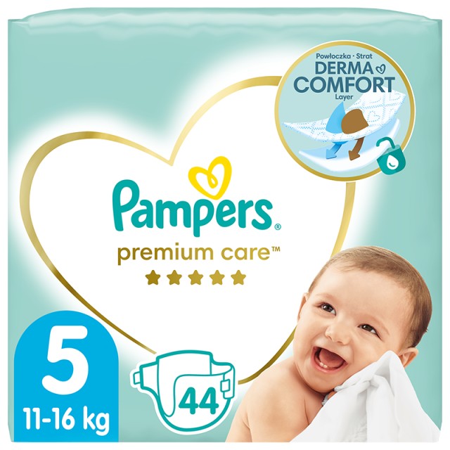 Pampers Premium Care, Βρεφικές Πάνες No5 (11-16kg), 44τμχ, JUMBO PACK