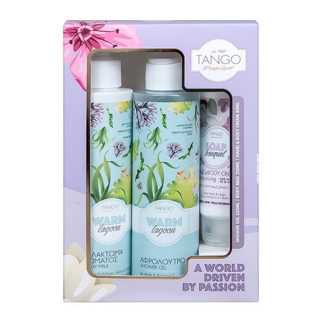 Tango Body Gift Set Warm Lagoon & Soap Bouquet, Αφρόλουτρο 250ml + Γαλάκτωμα Σώματος 250ml + Κρέμα Χεριών 80ml, Σετ Δώρου