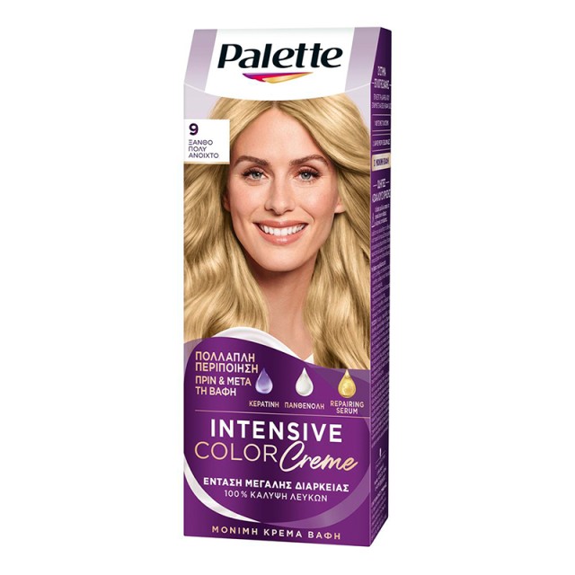 Schwarzkopf Palette Intensive Color Creme Μόνιμη Κρέμα Βαφή Μαλλιών No 9 Ξανθό Πολύ Ανοιχτό, 1τμχ