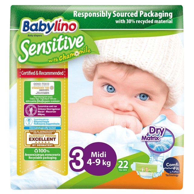 Βρεφική πάνα Babylino Sensitive No3 4-9 Kg 22 τμχ