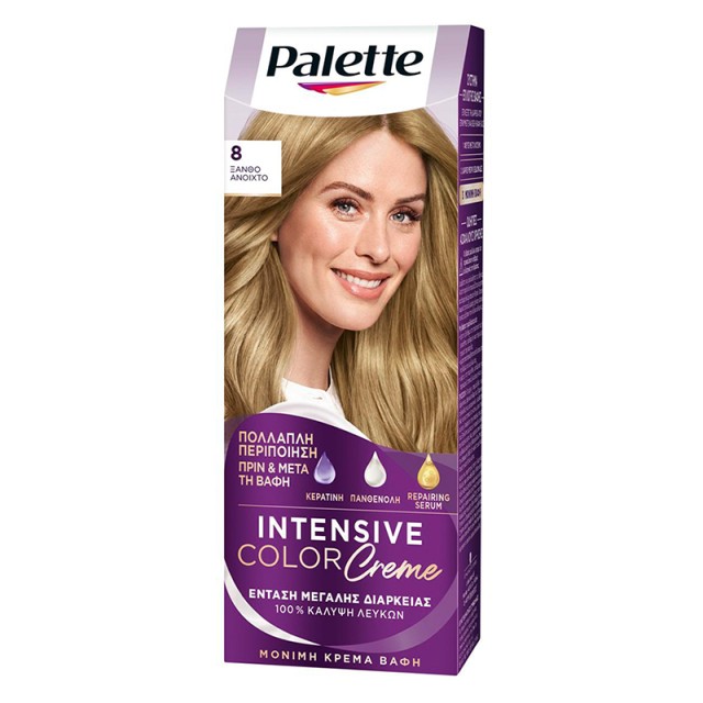 Schwarzkopf Palette Intensive Color Creme Μόνιμη Κρέμα Βαφή Μαλλιών No 8 Ξανθό Ανοιχτό, 1τμχ