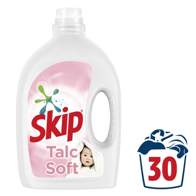 Skip Talc Soft, Υγρό Πλυντηρίου Ρούχων κατάλληλο για Βρεφικά Ρούχα, 30μεζ. 1,5lt