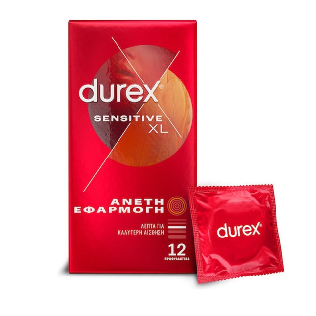 Durex Sensitive XL Προφυλακτικά με Άνετη Εφαρμογή, 12τμχ