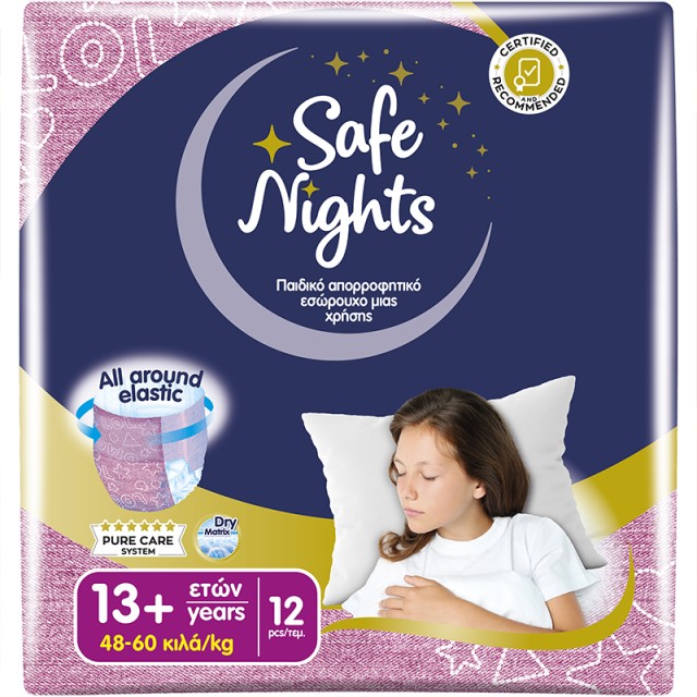 Babylino Safe Nights Girl 13+ Years (48-60kg), Παιδικό Απορροφητικό Εσώρουχο Μίας Χρήσης, 12τμχ