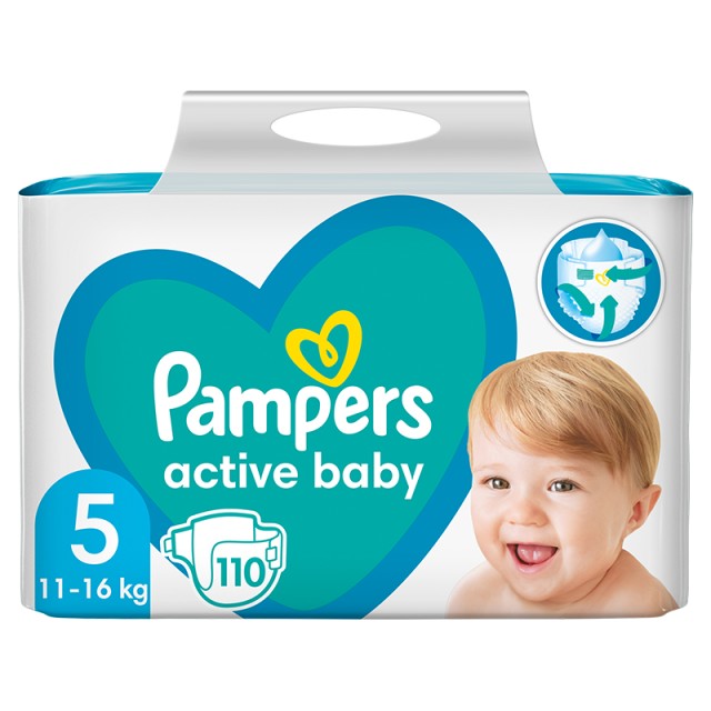 Pampers Active Baby Πάνες Μεγ. 5 (11-16kg) - 110 Πάνες MEGA PACK