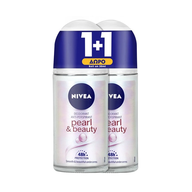 Nivea Pearl & Beauty 48h, Αποσμητικό Roll on 2x50ml 1+1 ΔΩΡΟ