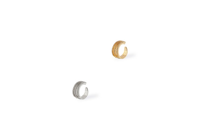 Ro Accessories Fake σκουλαρίκι  ear cuff τριπλό στρας σε ασημί ή χρυσό, 1τμχ