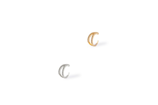 Ro Accessories Fake σκουλαρίκι ear cuff διπλό με στρας σε ασημί ή χρυσό, 1τμχ