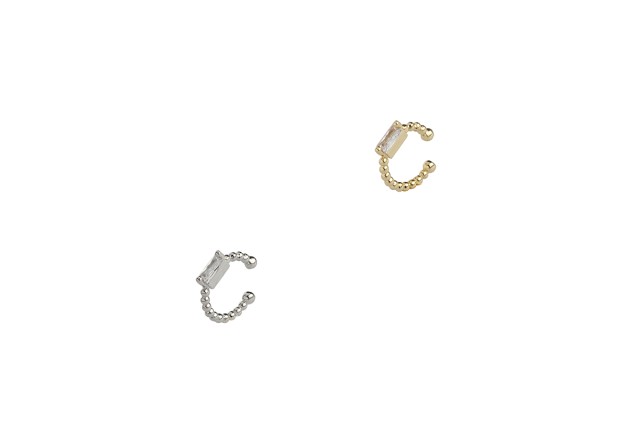 Ro Accessories Fake σκουλαρίκι ear cuff μπίλια design με ορθογώνιο στρας σε ασημί ή χρυσό, 1τμχ