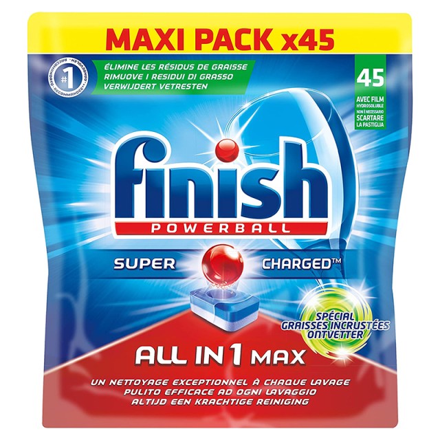 Finish All in 1 Regular, Ταμπλέτες Πλυντηρίου Πιάτων, 45τμχ, 0.76 Kg