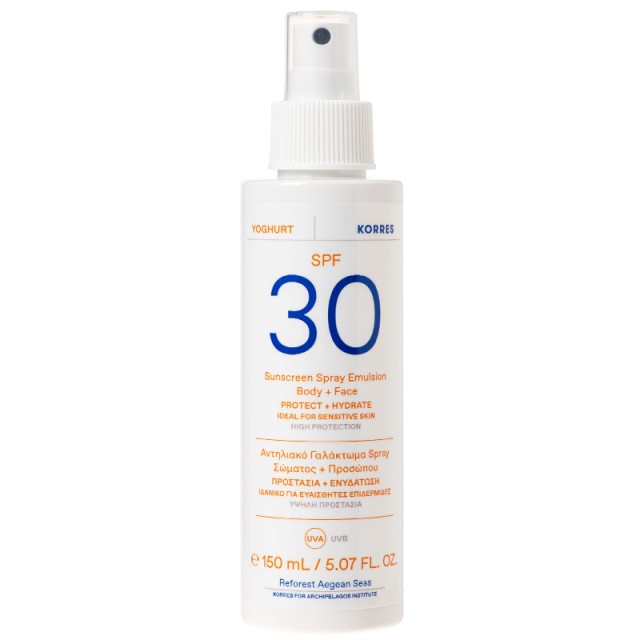 Korres Yoghurt Sunscreen Spray Body & Face, Αντηλιακό Σπρέι Γαλάκτωμα Σώματος & Προσώπου SPF50, 150ml