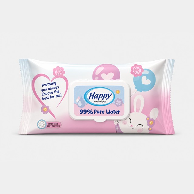 Libo  Happy Premium 99% Pure Water, Μωρομάντηλα με 99% Αγνό Νερό, 80τεμ