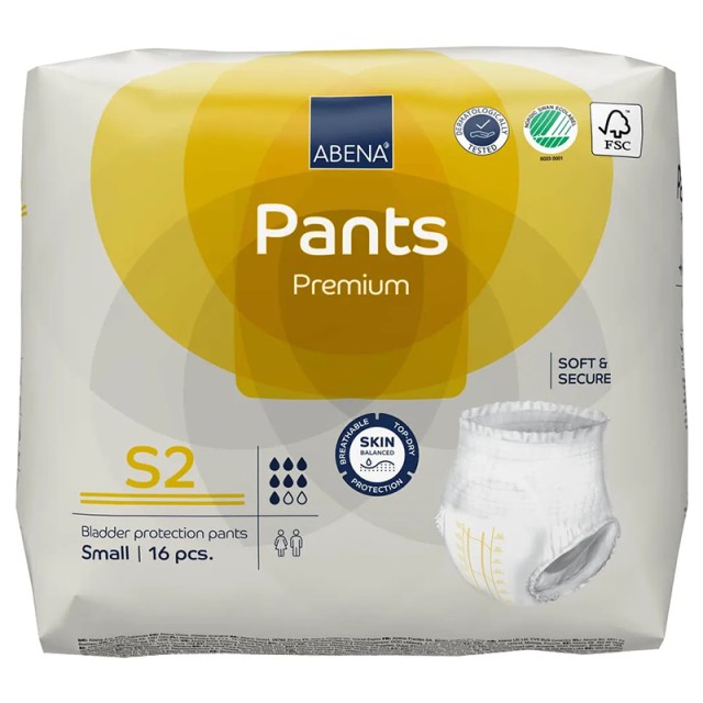 Abena Pants Premium S2, 7 Σταγόνες Μέγεθος Small 70-100 cm, Εσώρουχα Ακράτειας 16τμχ
