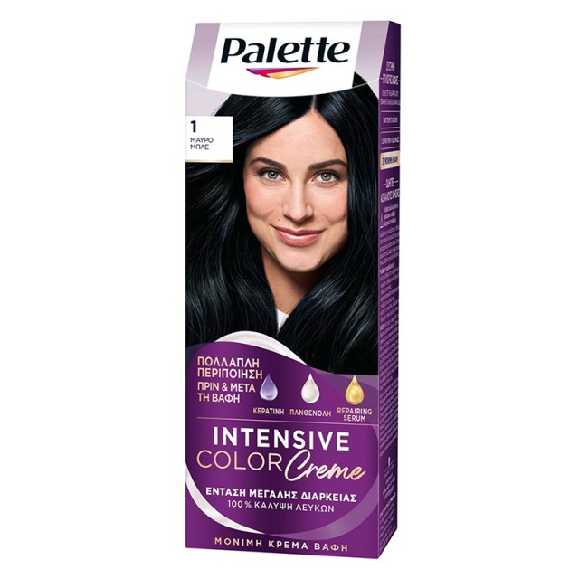 Schwarzkopf Palette Intensive Color Creme Μόνιμη Κρέμα Βαφή Μαλλιών No 1 Μαύρο Μπλε, 1τμχ