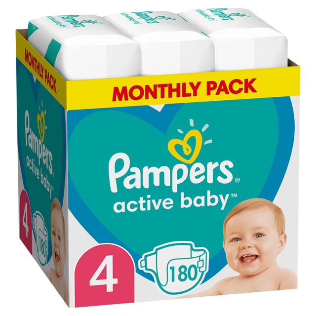 Pampers Active Baby Πάνες Μεγ. 4 (9-14kg) -180 Πάνες MONTHLY PACK