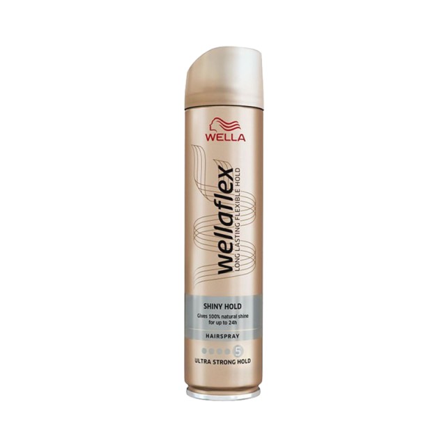 Wellaflex Shiny Hold Ultra Strong Hairspray, Λακ για Λάμψη & Πολύ Δυνατό Κράτημα στα Μαλλιά, 250ml