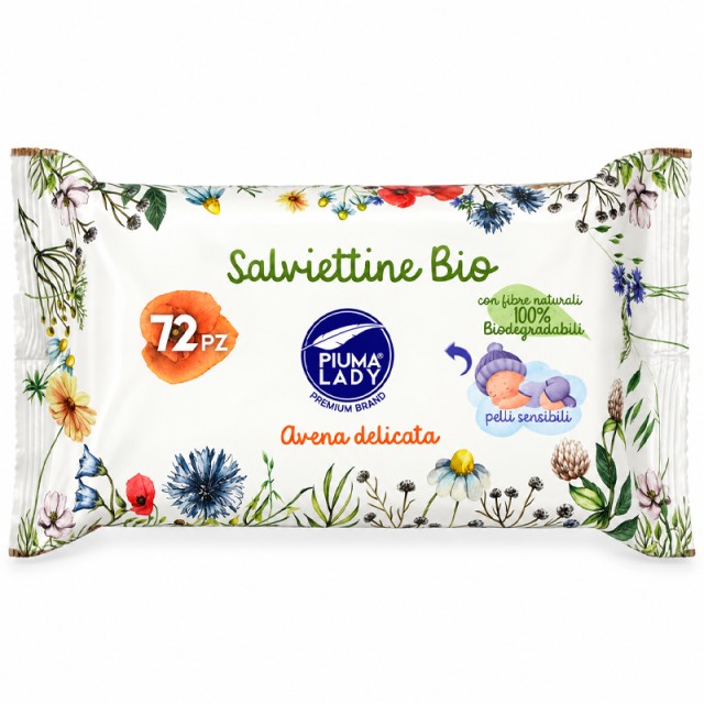 Piuma Lady Bio Μωρομάντηλα με Βρώμη για Ευαίσθητες Επιδερμίδες 72τμχ