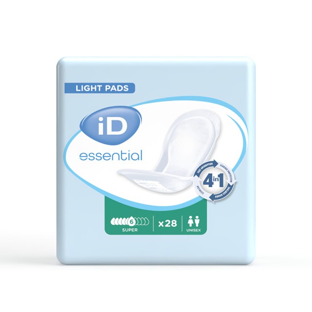iD Essential Light Pads Super, Ανατομικά Επιθέματα Ακράτειας για Γυναίκες, 28τεμ.