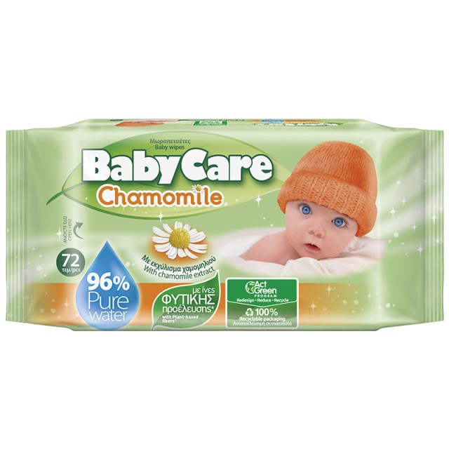 BabyCare Chamomile 96% Pure Water, Μωρομάντηλα με Χαμομήλι 72τμχ
