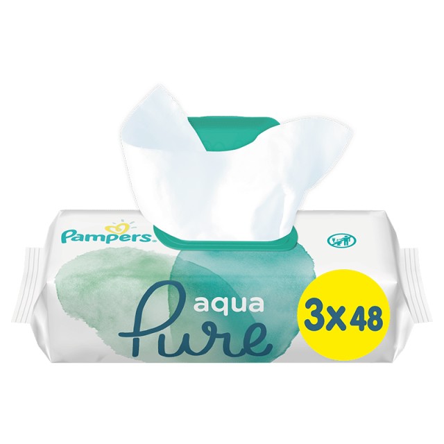 Pampers Aqua Pure, Μωρομάντηλα, 3x48τμχ, 2+1 ΔΩΡΟ