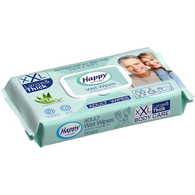 Happy Υγρα μαντηλάκια Καθαρισμού Ενηλίκων, 50τμχ