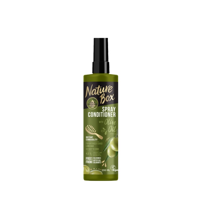 Nature Box Olive Oil Spray Leave-in Conditioner, Μαλακτική Κρέμα μαλλιών σε σπρέι για Προστασία από το Σπάσιμο, 200ml