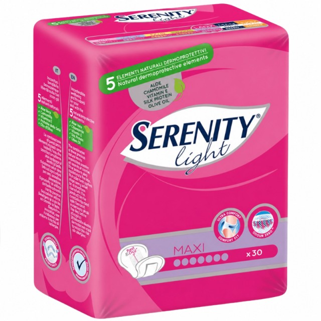 Serenity Light Maxi Σερβιέτες Ακράτειας Υψηλής Απορροφητικότητας, 30τμχ