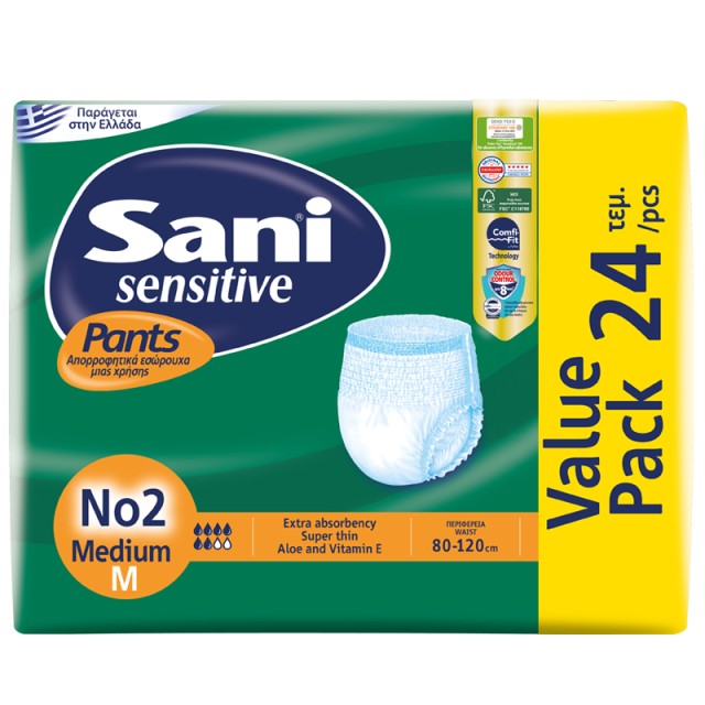 Ελαστικό εσώρουχο ακράτειας Sani Sensitive Pants Value Pack Medium No2 24τμχ