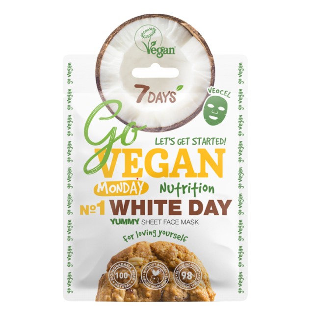 7DAYS GoVegan sheet mask WHITE day Μonday, Υφασμάτινη Μάσκα Προσώπου για Ενυδάτωση και Επαναφορά της Ελαστικότητας, 25gr