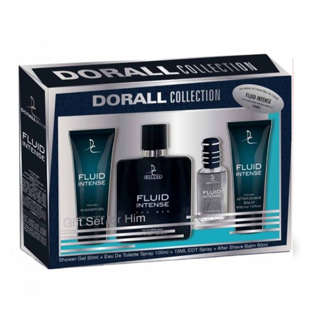 Dorall Collection Fluid Intense Gift For Him, Σετ Δώρου Ανδρικό Άρωμα Eau De Toilette 100ml &15ml, Αφρόλουτρο 50ml & After Shave 50ml